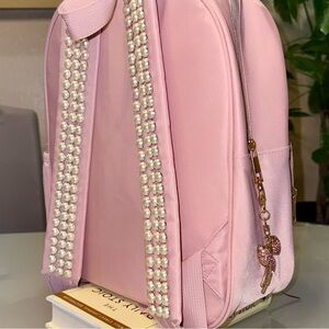 Pink Backpack with Pearl Straps and Rhinestone Bow